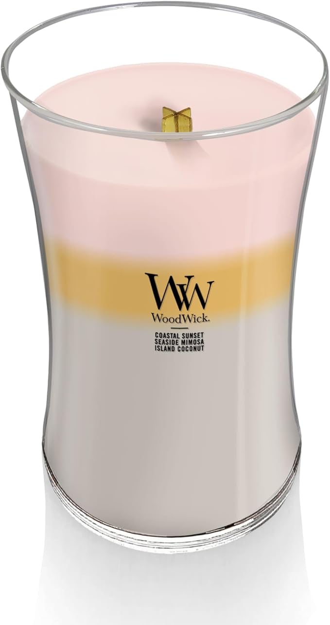 WoodWick Island Getaway Trilogy Gifts for Women and Men, 21.5 oz Large Hourglass Trilogy Candle with Crackling Wick