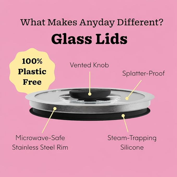 Anyday Onyx Collection 12-Piece Glass Food Storage with Glass Lids | Microwave Cookware Set & Plastic-Free Meal Prep | Stackable Airtight Storage Containers & Microwave Steamer with Vented Lid