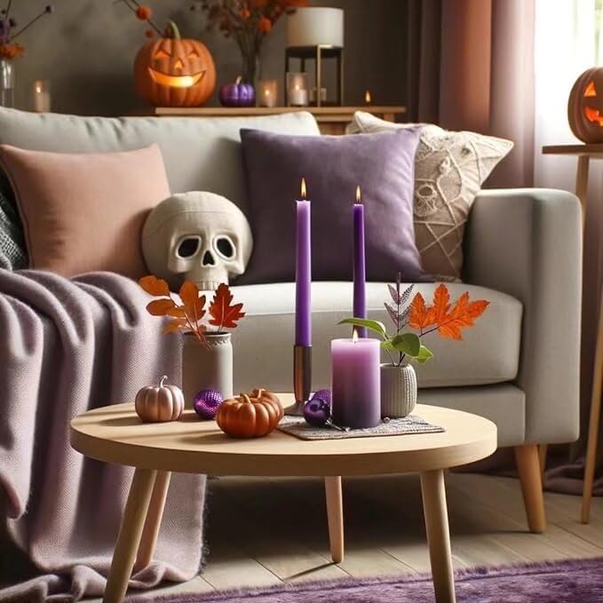 10-Inch Tall Dripless Taper Candles Set of 4 - Purple Tapered Candles, Perfect for Halloween - Smokeless, Unscented, Long Burning - Hand Poured, Colored Tall Candlesticks - Light Purple