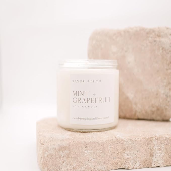 River Birch Candles Mint & Grapefruit Scented Candle | Premium, All-Natural, Non-Toxic, Soy Candles | 16oz 90 Hr Burn Time | Cozy Relaxing Gifts for Home