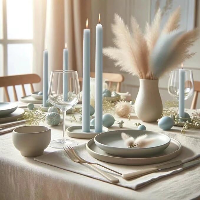 10-Inch Tall Dripless Taper Candles Set of 4 - Baby Blue Tapered Candles, Perfect for Spring - Smokeless, Unscented, Long Burning - Hand Poured, Colored Tall Candlesticks - Light Blue