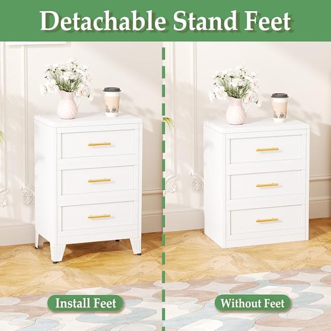 Ckzbx Metal Dresser Narrow Dresser for Bedroom Chest, 35.43" H Drawer Chest, Closet Dressers & Chests of Drawers for Living Room, Hallway (3 Drawers White 24inch Wide)