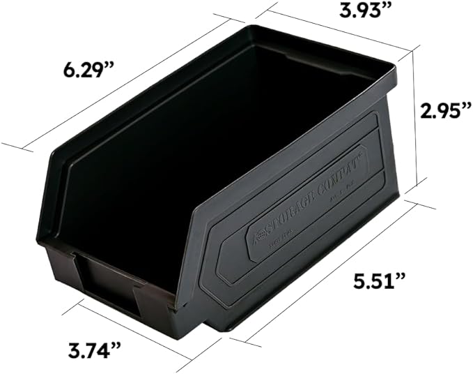 Plastic Storage Bins, Hanging, Stackable, Storage Organizer Bin for Warehouses, Workshops 7-Inch x 4-Inch x 3-Inch (Black, 6-Pack)