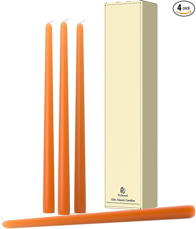 12-Inch Tall Dripless Taper Candles Set of 4 - Burnt Orange Tapered Candles, Perfect for Wedding,Dinner - Smokeless, Unscented, Long Burning - Hand Poured, Colored Tall Candlesticks