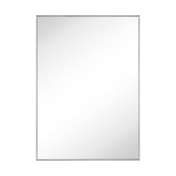 TEHOME Brushed Nickel Bathroom Vanity Mirror with Squared Corners, 20x28'' Silver Rectangle Stainless Steel Metal Framed Mirror for Bathroom