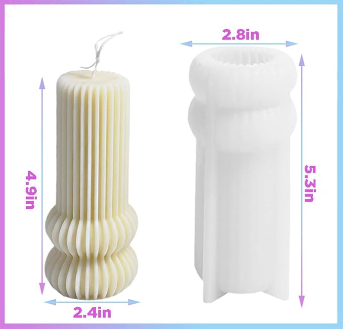 Striped Pillar Aesthetic Molds, Cylindrical Tall Pillar Candle Mold, Ribbed Twist Geometric Abstract Decorative Striped Silicone Mold for Crafts Aromatherapy Candle Handmade Soap Making(5.3")