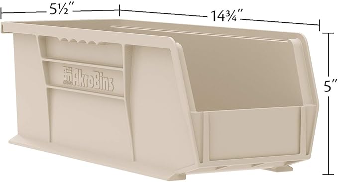 Akro-Mils 30234 AkroBins Plastic Storage Bins, Space-Saving Stackable Bins for Garage, Pantry, Craft Organization, 15" x 5" x 5", Green, 12-Pack