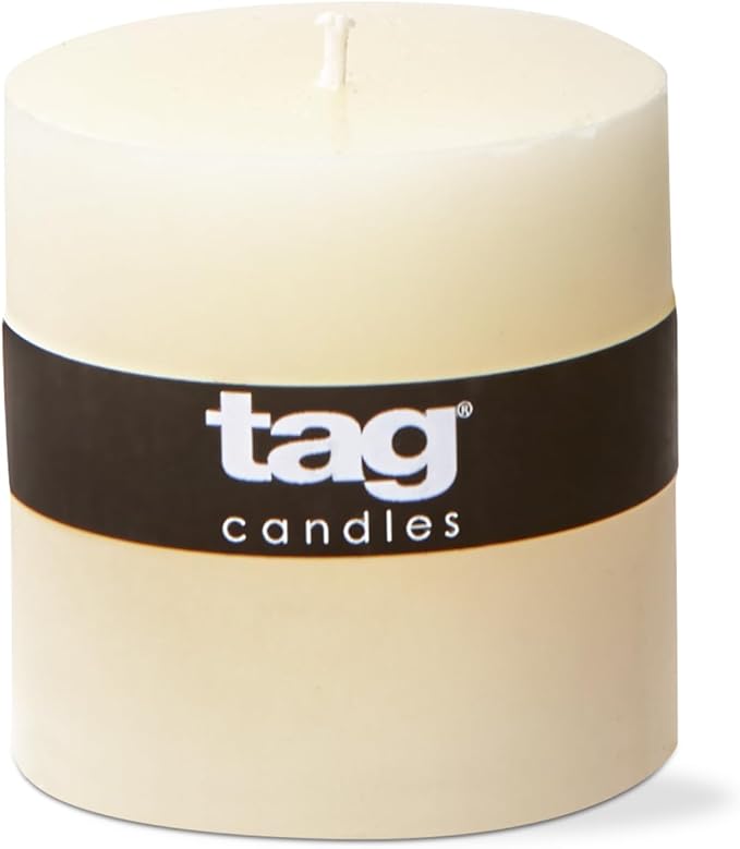 tag Chapel 3X3 Ivory Pillar Paraffin Wax Candle Unscented Drip-Free Long Burning 32 Hours For Home Decor Wedding Parties Dining Dinner Kitchen Table Tabletop Living Room End Table Decor Decoration 3x3