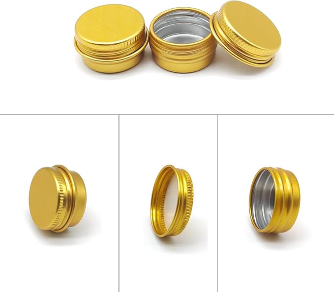 30 pack 5ml Lip Balm Tin Cans, 5g Mini Aluminum Makeup Sample Containers with Screw Lid, Empty Metal Tins Pot Storage Travel Jars for Cosmetic Cream Candle Tea, 5 Gram Small Tins, Gold Color