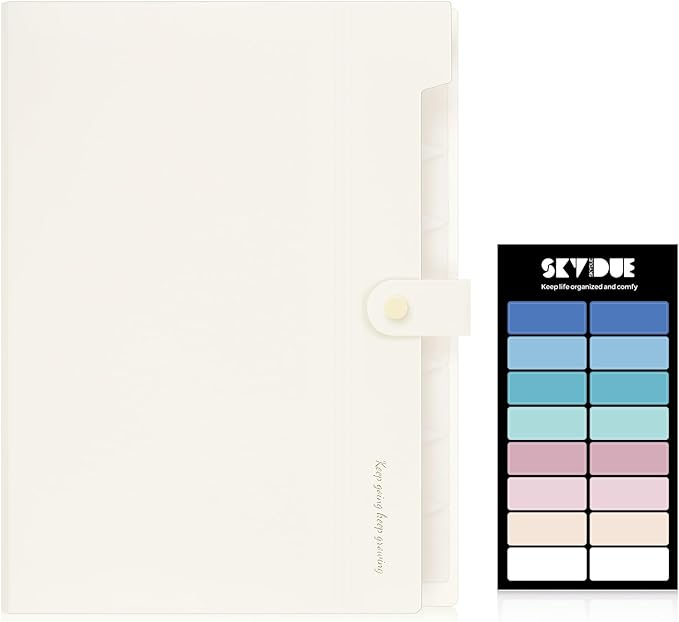 SKYDUE Accordion File Organizer, Expanding File Folder with 8 Pockets, Portable Document Paper Receipt Organizer, Letter/A4 Size Filing Folder School Office Supplies Cream
