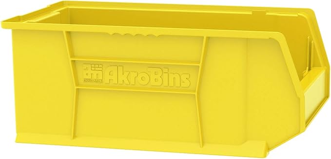 Akro-Mils 30281 Super-Size AkroBins Plastic Storage Bins, Space-Saving Stackable Bins for Garage, Classroom, Warehouse Organization, 20" L x 12" W x 8" H, Yellow, 3-Pack
