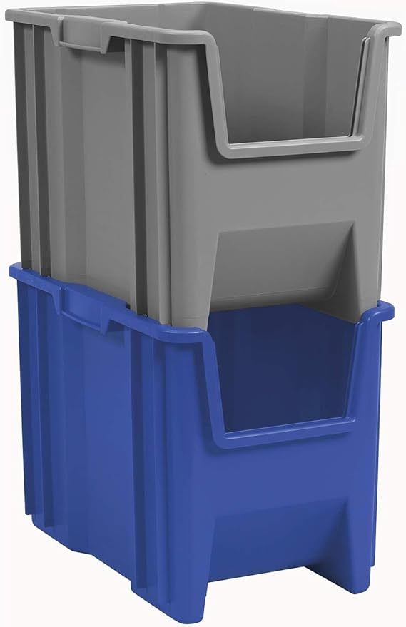 Akro-Mils 13014 Stak-N-Store Heavy Duty Stackable Open Front Plastic Storage Container Bin, (17-1/2-Inch x 11-Inch x 12-1/2-Inch), Clear, (4-Pack)