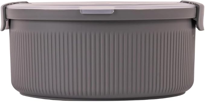 MARISH 47oz Round Food Storage Container with Utensil – Airtight, BPA-Free, Microwave & Freezer Safe, Grey (1)