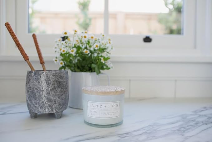 Sand + Fog Scented Candle - Ocean Mist – Additional Scents and Sizes – 100% Cotton Lead-Free Wick - Luxury Air Freshening Jar Candles - Perfect Home Decor – 12oz