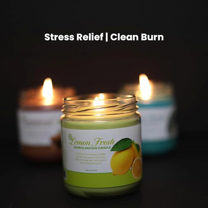 Candle Set Odor Eliminating – 2 Pack - 12oz – Long-Lasting Soy Wax Candles – Neutralizes Pet, Kitchen & Smoke Odors – Clean Burn, Eco-Friendly, Aromatherapy Candle (Lemon Fresh)