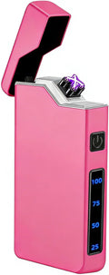 Electric Pink Lighter Dual Arc Plasma Lighter, Windproof Flameless Cool Electronic Lighters, Rechargeable USB with LED Battery Indication, Pocket Metal Lighters for Candles, Camping Unisex