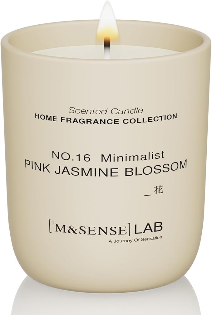 M&SENSE Natural Soy Candle| Pink Jasmine Blossom | 5.3 oz | Mini Spring Scented Candles for Relaxation, Valentines Day Gift, Home Décor | for Bedroom, Office, Party Small