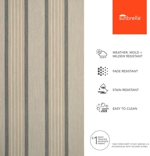 Sunbrella Outdoor Fabric by The Yard | Cove Pebble (Striped) | Official Sunbrella Seller | Indoor or Outdoor Upholstery Fabric for Chairs, Cushions, Drapery, Pillows, Furniture