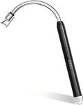 Electric Candle Lighter, Safty Lock, Long Flexible Neck, USB Type-C Port, Rechargeable Lighter, Windproof Flameless, Led Display, for Home Kitchen (Black)