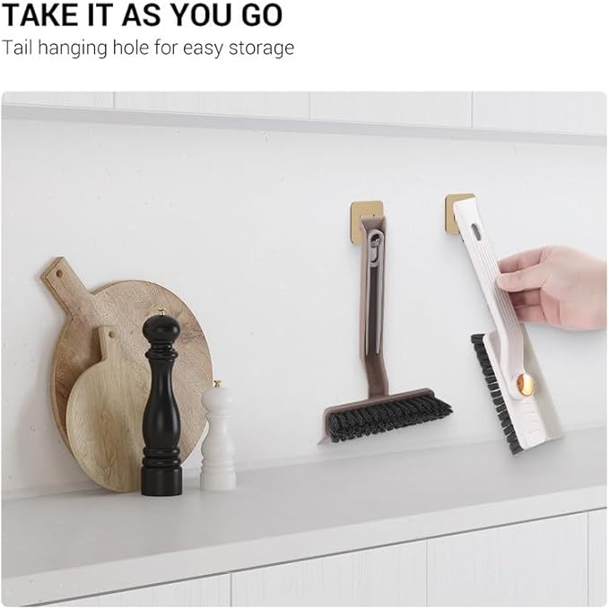 Multi-Function Rotating Crevice Cleaning Brush with Scraper, 360 Degree Rotating No Dead Corners Hard Bristle Crevice Gap Brush Tool for Bathroom Household Kitchen (Khaki)