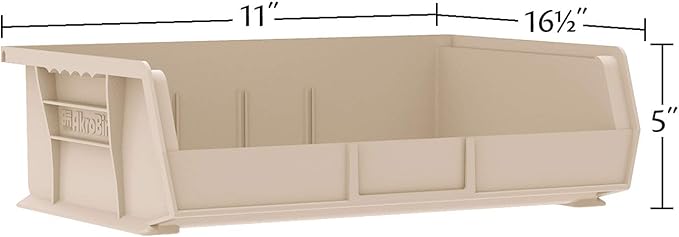 Akro-Mils 30255 AkroBins Plastic Storage Bins, Space-Saving Stackable Bins for Garage, Pantry, Craft Organization, 11" x 16" x 5", Stone, 6-Pack
