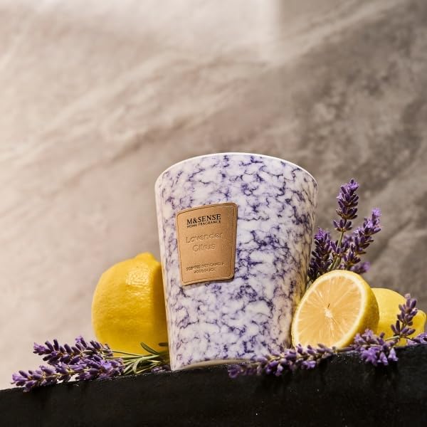 M&SENSE Lavender Citrus Scented Soy Candle, 3 Wick Highly Scented 14.1 Oz 80H, Aromatherapy Scented Candle Gift for Women and Men