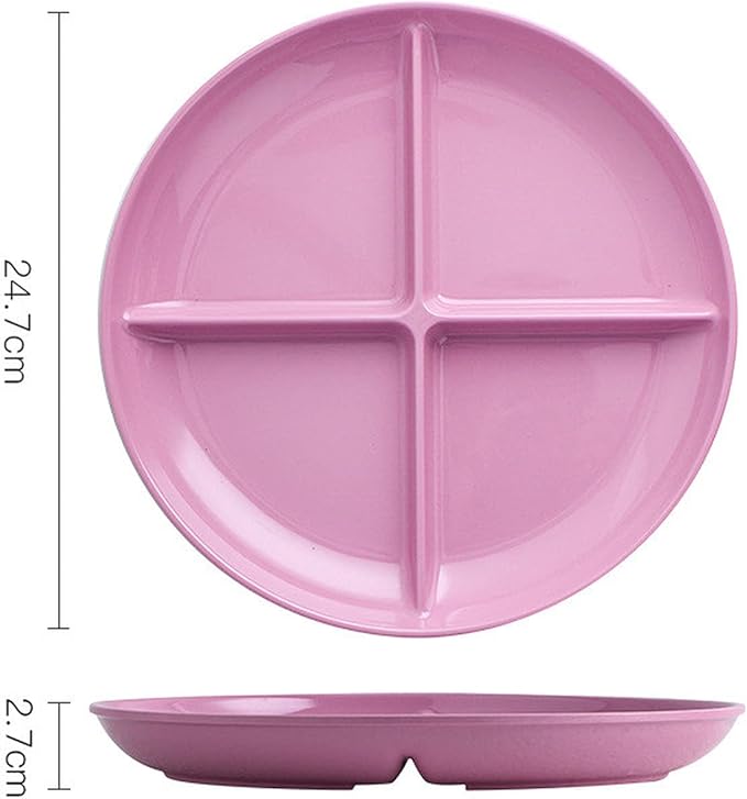 4 Compartment Divided Plates Toddler Plate For Kids Snacks Divided Plates For Adults Baby Dinner Plate For Fitness and Weight Loss, Snack Fruit Plate BPA Free - 1 Pack
