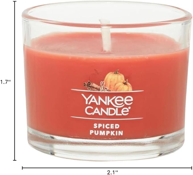 Yankee Candle Signature Votive Mini Candle Jar, Spiced Pumpkin Scent, Natural Soy Wax Blend Candle with Natural Fiber Wick, 1.3 OZ Glass Jar (Pack of 6)
