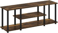 Furnifact Amber Pine/Black Wooden TV Stand with 3-Tier Open Shelves, Modern Design, Stable Construction for Living Room, Entertainment Center