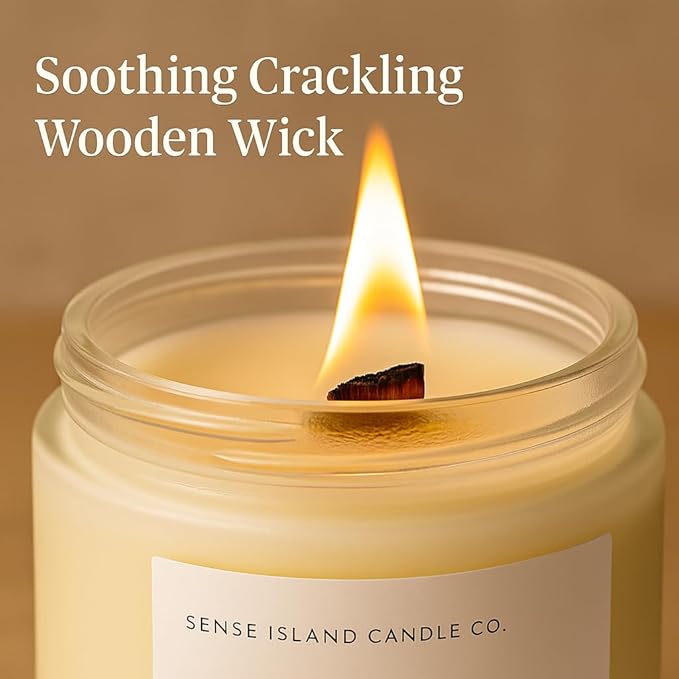 Crackling Wood Wick Vanilla Cashmere Scented Candle Natural Soy Wax 50 hrs Long Lasting Hand-Poured Highly Scented Crackle Wooden Wick Soothing Sound