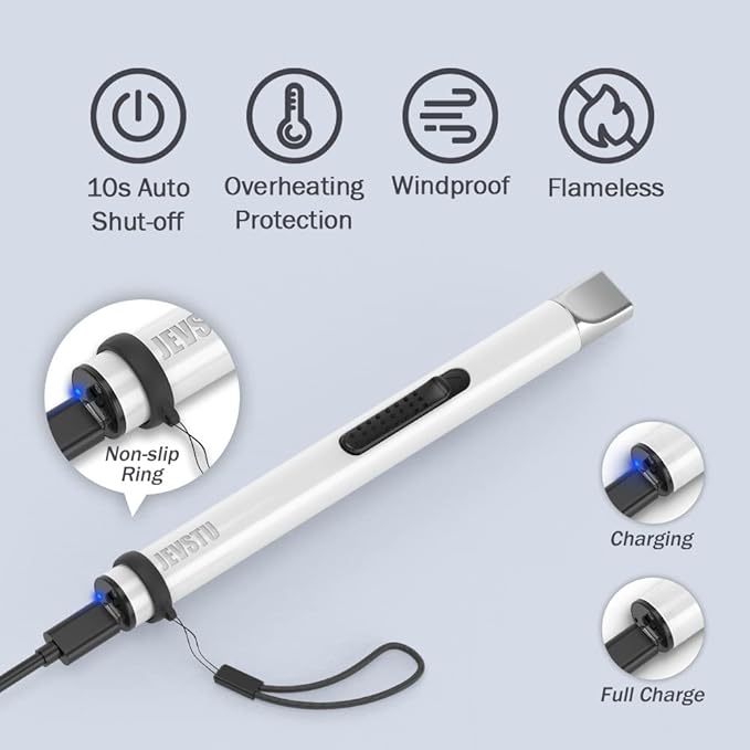 Candle Lighter, Electric Rechargeable USB Lighter, Arc Windproof Flameless Plasma Long Stick, No Butane Fluid, Perfect for Candle BBQ Camping Kitchen Stove, Black and White