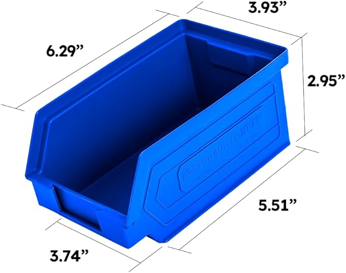 50 Pack Small Storage Bin, Wall Mount Storage, Hanging and Stacking Bin, Freestanding | 7” x 4” x 3” Plastic Container, Blue