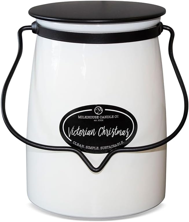 Milkhouse Candle Company Victorian Christmas Soy Candle - Pine | Holiday Spices | Eucalyptus Scented - 22 oz Butter Jar with Lid, 120+ Hour Burn Time, Made in the USA