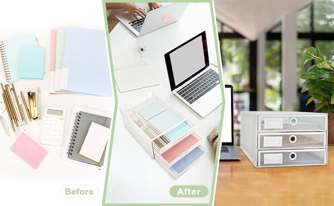 Exerz Paper Sorter 3 Drawer Wire Mesh A4 / Desk Multifunctional Desk Organiser/Multi-Layer Letter Tray - for Documents, Magazines, Notebooks and Letter (White)