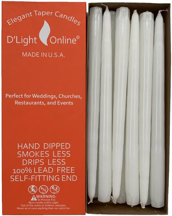 12 Inch Taper Candles, Premium Quality Candles Hand-Dipped Tapered Candles, Dripless, Smokeless and Unwrapped Bulk Pack for Events - Set of 12 (12 Inches, White)