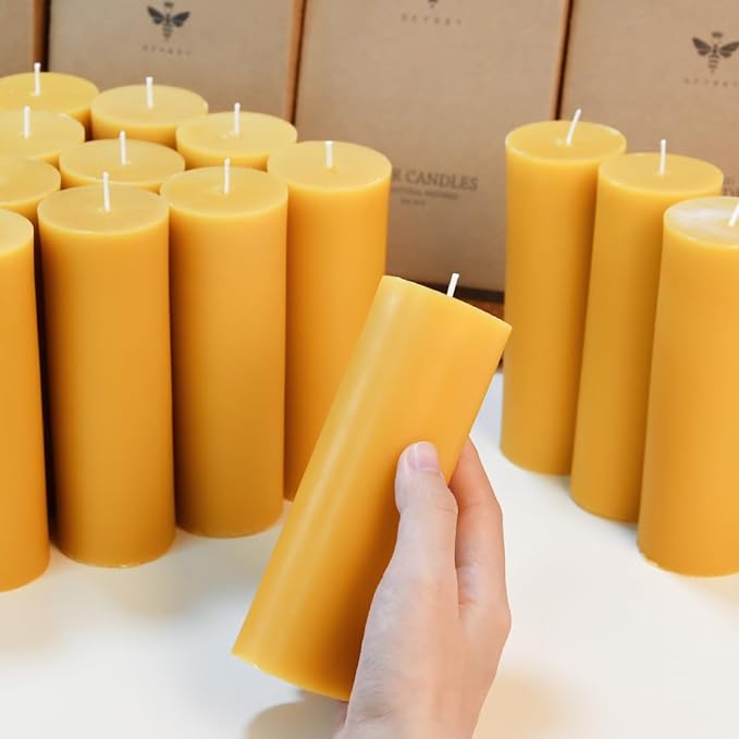 2 x 6 inch Natural Beeswax Pillar Candles Set of 4, Smokeless Dripless Pure Beeswax Candle with Natural Scent for Room Decoration Prayer Party, Long Lasting Burn Time, Brown Raw