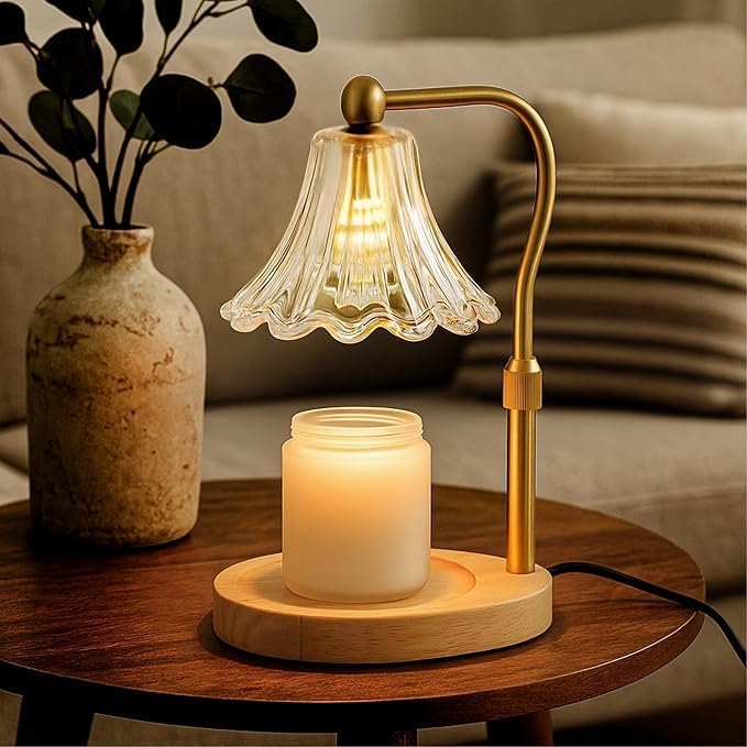 Candle Warmer Lamp – Dimmable Candle Lamp with Timer, Adjustable Height for Jar Candles (Oak)