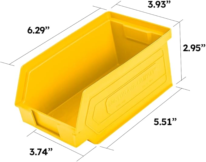 24 Pack Small Storage Bin, Wall Mount Storage, Hanging and Stacking Bin, Freestanding | 7” x 4” x 3” Plastic Container | Yellow | Zeus 1PLZ05 | StorageCompat