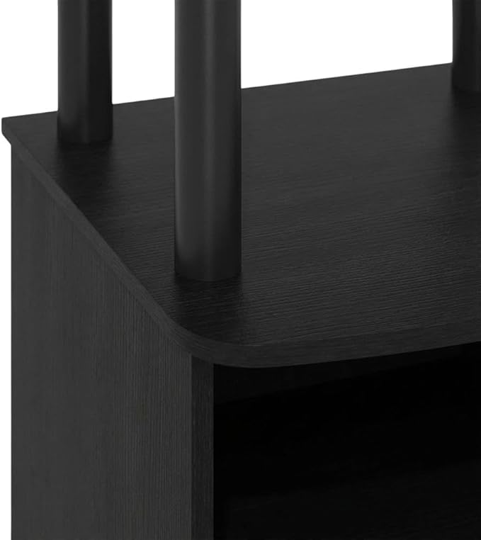 Furnifact Blackwood and Black 3 Tier TV Stand, Modern Living Room Media Console with Storage Cabinet, Wooden Construction and Sleek Entertainment Design