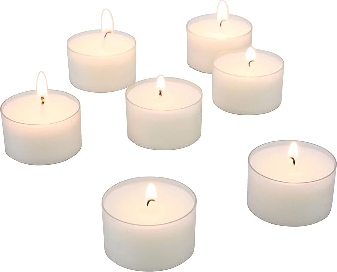 Stonebriar Bulk 24 Pack Unscented Smokeless Long Burning Clear Cup Tea Light Candles with 8 Hour Extended Burn Time