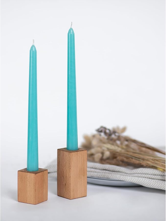 CANDWAX 8 inch Teal Taper Candles Set of 12 - Unscented Smokeless Dripless Tall Candlesticks - Perfect for Holidays, Ordinary Dinners and Special Occasions - Turquoise Taper Candles
