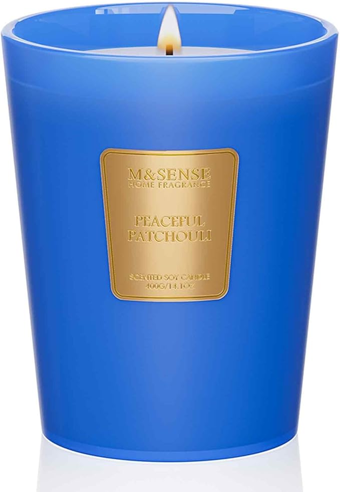 M&SENSE Peaceful Patchouli Soy Candle, 14.1oz 60H Long Lasting, Aromatherapy Candle for Meditation Stress Relief Winter Festival Housewarming Gifts