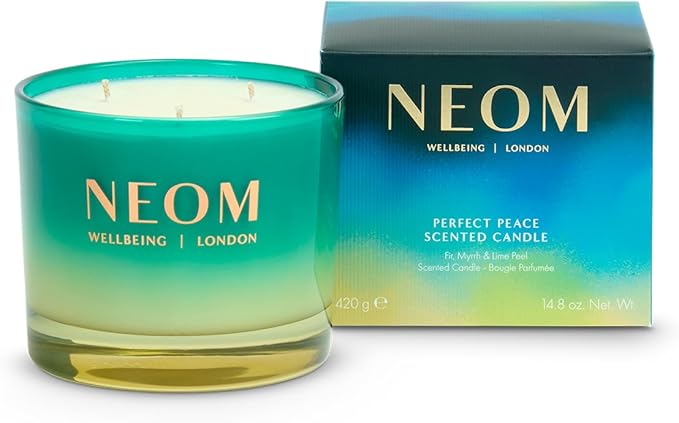 NEOM Perfect Peace 3 Wick Candle | Myrrh, Fir & Lime Peel I Pure Essential Oils I 100% Naturally derived Wax I Hand Finished I Relieve Tension