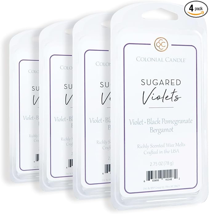 Colonial Candle Sugared Violets Scented Wax Melts, Wax Melt Warmer Cubes, Long Lasting Scented Wax Warmer Cubes, 4 Pack, 6 Cubes Each - Made in The USA