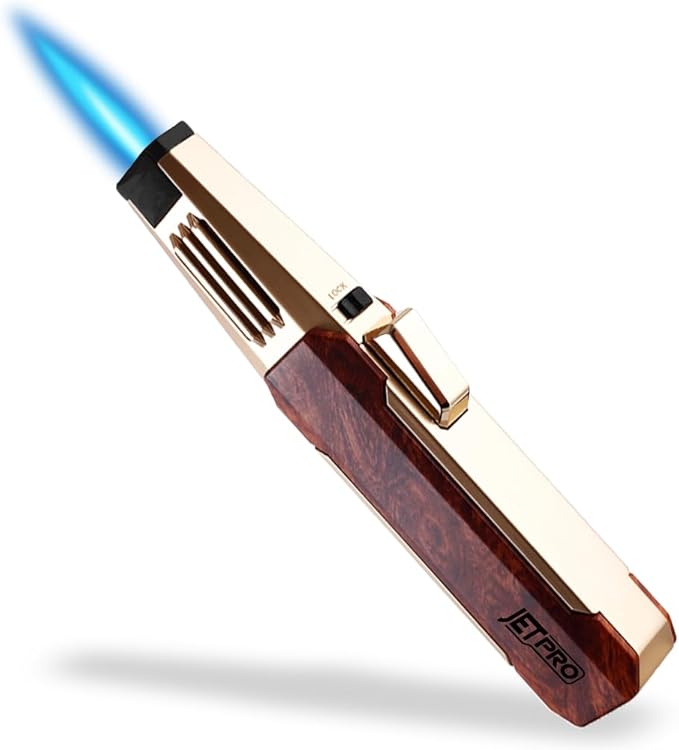 Butane Torch Lighter One-Hand Operation Lighter with Adjustable Jet Flame Kitchen Cooking Torch (Butane Gas Not Included) (Wood)