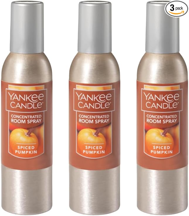 Yankee Candle Concentrated Air Freshener Room Spray, Odor Eliminator for Home, Bathroom, Spiced Pumpkin, 1.5 Oz (Pack of 3)