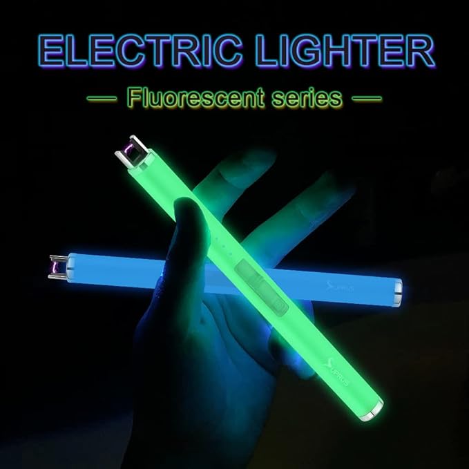 SUPRUS Fluorescent Lighter Glows in The Dark USB Lighter Rechargeable Windproof Pocket Size for Candle Cooking BBQ in Party (Green)
