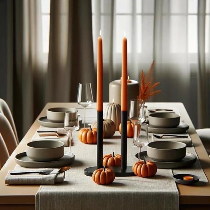 12-Inch Tall Dripless Taper Candles Set of 4 - Orange Tapered Candles, Perfect for Halloween,Fall - Smokeless, Unscented, Long Burning - Hand Poured, Colored Tall Candlesticks - Thanksgiving