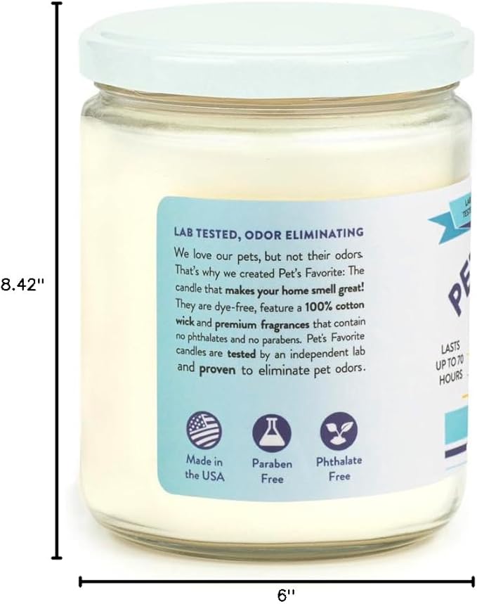 Pet's Favorite Plant Based Odor Candle for Home, Clean Burning Pet Friendly Air Freshener Candle with a Natural Fiber Wick and 70 Hour Burn Time, Fresh Laundry