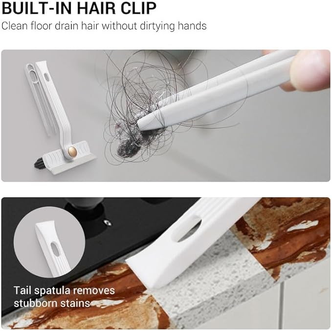 Multi-Function Rotating Crevice Cleaning Brush with Scraper, 360 Degree Rotating No Dead Corners Hard Bristle Crevice Gap Brush Tool for Bathroom Household Kitchen (Khaki)